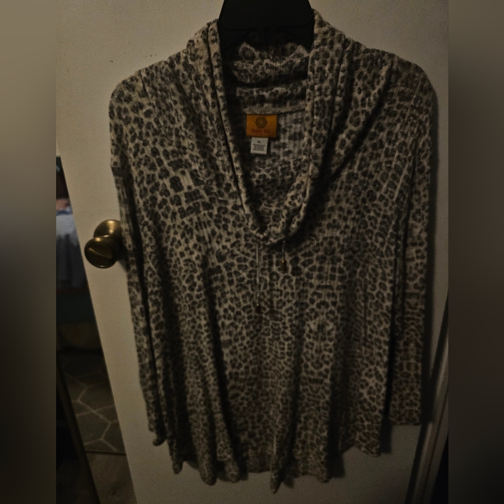 Ruby Rd. Leopard Print Cowl Neck Top - image 1